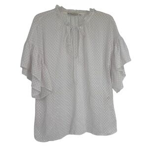 Alice + Olivia Semisheer Blouse Size L Julius White  Ruffle Sleeve Clip Dot